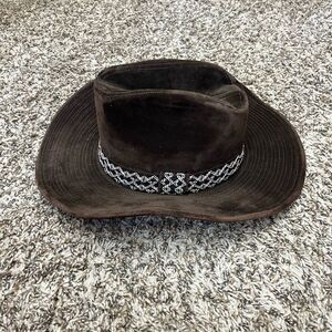 Men's Dark Brown Suede Hat with Patterned Band